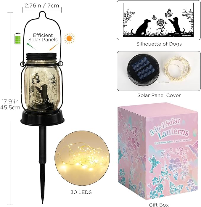 kyoryuger Dog Solar Lanterns Retriever Dog Solar Lights Golden Retriever Gifts for Women Men Dog Lovers Gifts Decorative Hanging Dog Lanterns with Stake for Yard Garden Decor Outdoor Dog Light