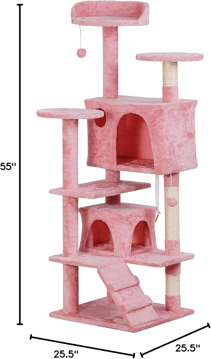 Nova Microdermabrasion 54 in Cat Tree Tower for Indoor Cats Multi-Level Cat Condo Cat Bed Furniture with Scratching Post Kittens Activity Center (Pink)