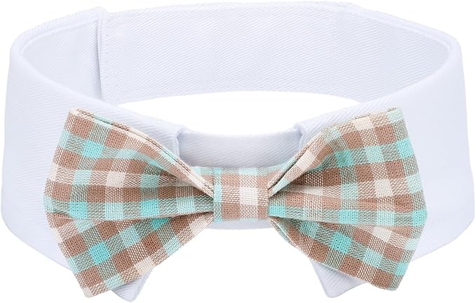 Segarty Dog Bow Tie for Neck Girth 12.6-15.7in, Adjustable Dogs Blue Khaki Plaid Plaid Bowtie Collar, Pet Neck Tie Tuxedo Comfortable Cotton Grooming Accessories for Formal Wedding Birthday Party