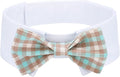 Segarty Dog Bow Tie for Neck Girth 12.6-15.7in, Adjustable Dogs Blue Khaki Plaid Plaid Bowtie Collar, Pet Neck Tie Tuxedo Comfortable Cotton Grooming Accessories for Formal Wedding Birthday Party