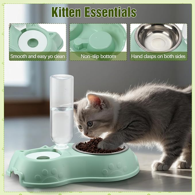 Eccliy Kitten Starter Kit, 10 Pcs Cat Starter Kit for Indoor Cats Kitten Essentials Includes Litter Box, Pet Toy, Folding Carrier, Climbing Frame, Mat, Collar, Automatic Food Bow(Classic,Green)