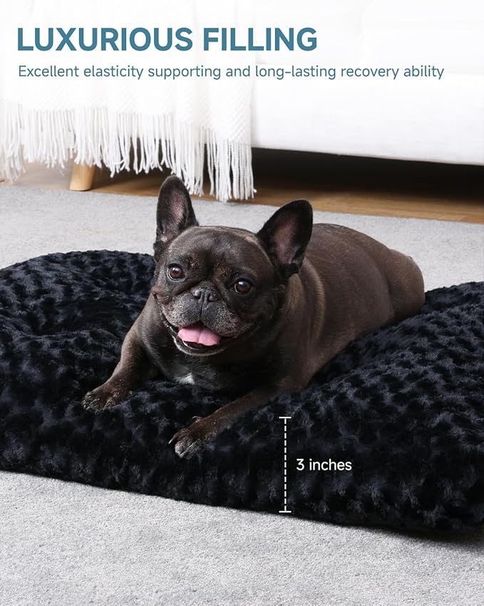 KSIIA Washable Dog Bed Anti-Slip Dog Crate Beds Deluxe Plush Kennel Pad Comfy Pet Sleeping Mat for Medium Dogs, 29" x 21", Black