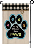 12x18 All My Children Have Paws Garden Flag Cat Paw Print Black Gingham Outdoor Decor for Pet Lovers Porch Yard Patio Decorations