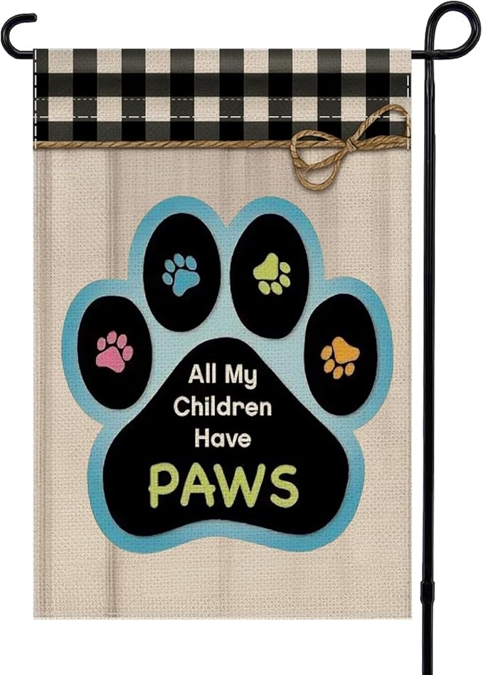 12x18 All My Children Have Paws Garden Flag Cat Paw Print Black Gingham Outdoor Decor for Pet Lovers Porch Yard Patio Decorations