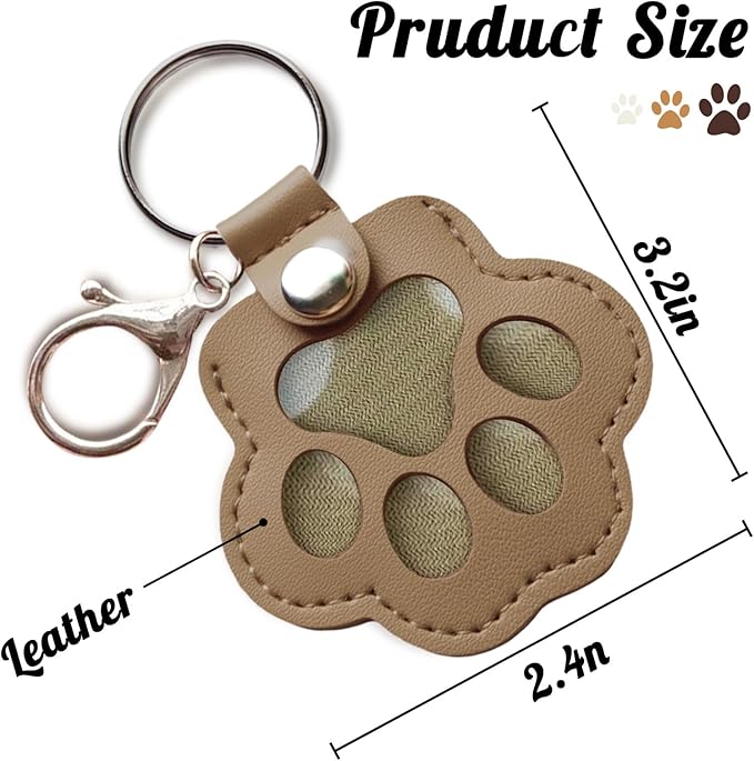 Dog Hair Keychain, Leather Pet Hair Collector Keychains, Pet Fur Keepsake Gift, Paw Charm for Collecting Cat Dogs Fur