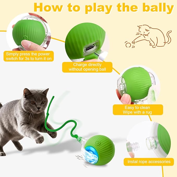 2-Pack Interactive Cat Toys Ball for indoor Cats＆Dog,Automatic Cat Toy 360° Auto-Rotation Smart Obstacle Avoidance,Includes 4 Cat Spiral Spring,Cat Enrichment Toys for Indoor Cats (Yellow＆Blue)
