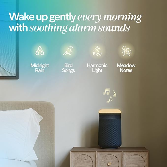 BLUEAIR Purifier for Bedroom - Mini Restful - Sunrise Clock with HEPASilent Filtration and Wake Up Light - Cleans Air and Supports Circadian Rhythm - USB-C and App Connectivity, Blue