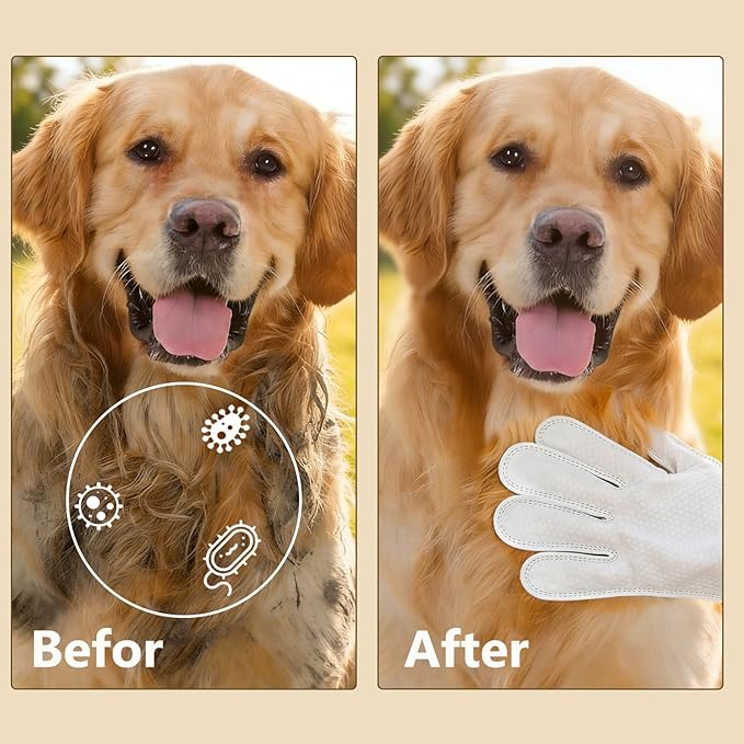 5-Finger Pet Grooming Glove Wipes - Extra Thickened Waterless Bath for Dogs & Cats - Deodorizing & Hypoallergenic Rinse-Free Cleansing for Post-Surgery, Travel, or Senior Pets (6pcs)