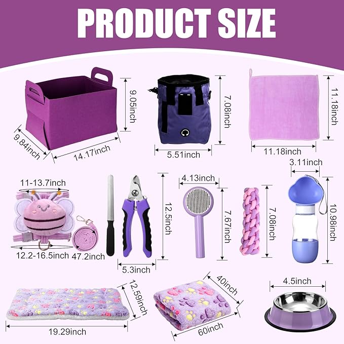 Abbylike 50 Pcs Puppy Supplies Starter Kit for Small Dogs Puppy Essentials Includes Leash, Bowls, Teeth Brushes, Water Bottle, and More Accessories for Dogs Pet Day Welcome Gift(Purple)