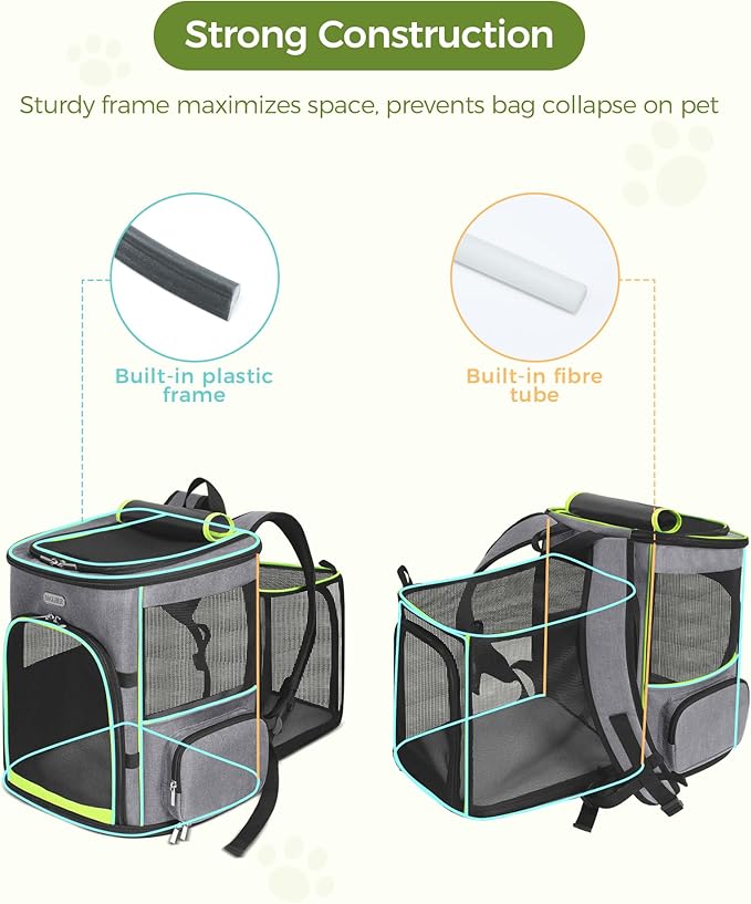 BAGLHER Expandable Cat Carrier Backpacks, Retractable Pet Carrier Backpack for Small Dogs & Cats with Breathable Mesh, Travel Bag Up to 18 Lbs for Hiking Camping Outdoor - Grey