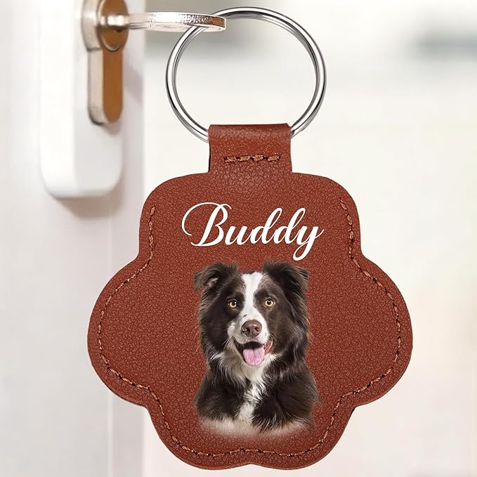 Personalized Dog Hair Keychain with Photo Name, Custom Pet Fur Keepsake, Pet Memorial Gifts for Dogs,Pets Paw Shaped Leather Keychain, Cat Memorial Gifts for Loss of Cat, Christmas Gift for Dog Lover
