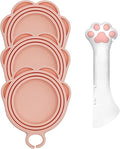 3 Pcs Cat Food Can Lids & One Opener | Cute Paw Shape Can Covers and Opener Spatula Cat Spoons for Wet Food | Universal BPA Free Silicone Spoon & Covers for Dog Cat Cans(Pink)