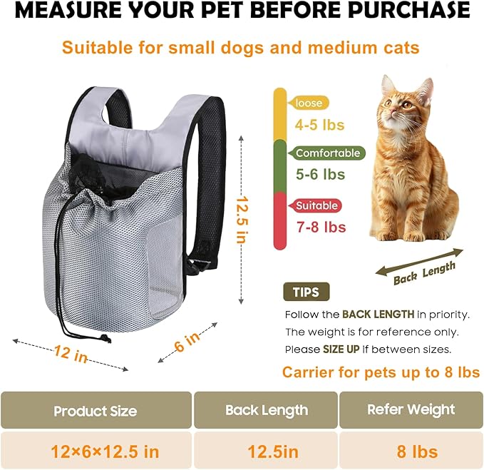 Dog Front Carrier Backpack,Ventilated Mesh Puppy Back Pack with Safety Belt,Adjustable Breathable Pet Carrier for Small Dogs Cats,Lightweight Doggy Backpack for Hiking Cycling Outdoor