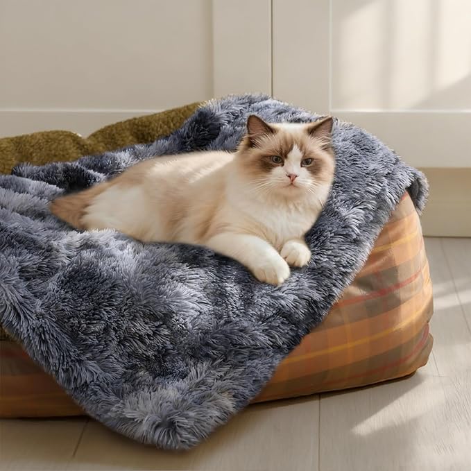 Luciphia Large Waterproof Dog Blanket Pet Washable Liquid Proof Furniture Protector Small Shaggy Plush Calming Long Faux Fur Bed Cover for Couch Cat Blankets for Kitten Doggy, Tie-dye Grey, 30" x 40"