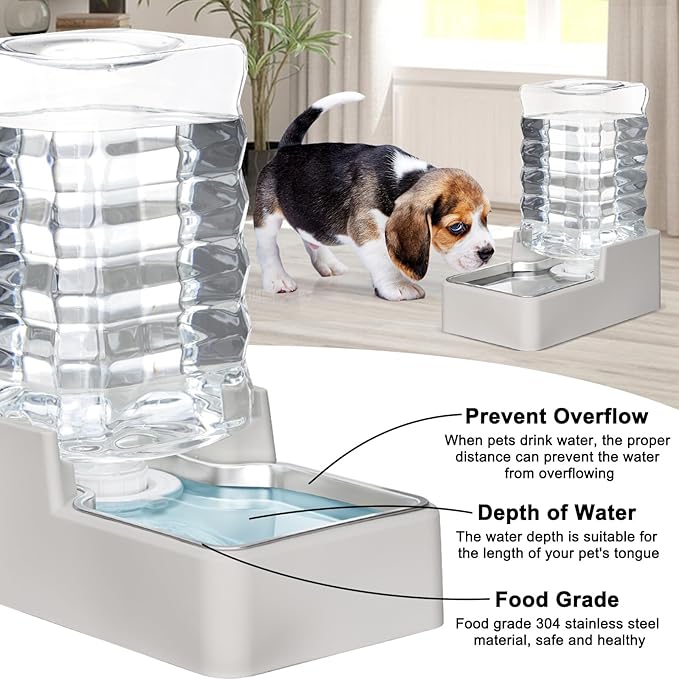RIZZARI Stainless Steel Pet Water Feeder: 8L Gravity Waterer, Leak-Proof No-Spill Auto Refill - Keeps Floors Dry - Anti-Tip Base - Easy Clean - with Filter - for 25-35 LB Dogs - Home/Office