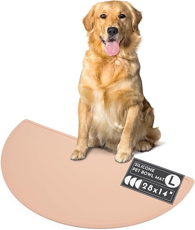 Should We Go - Waterproof Silicone Pet Food Mat - Non-Slip, Spill-Proof Feeding Mat for Floors, Raised Edge Design, Easy-to-Clean, Rubber Pad for Dog & Cat Bowls, 28" Across x 14" Deep, Large-Blush