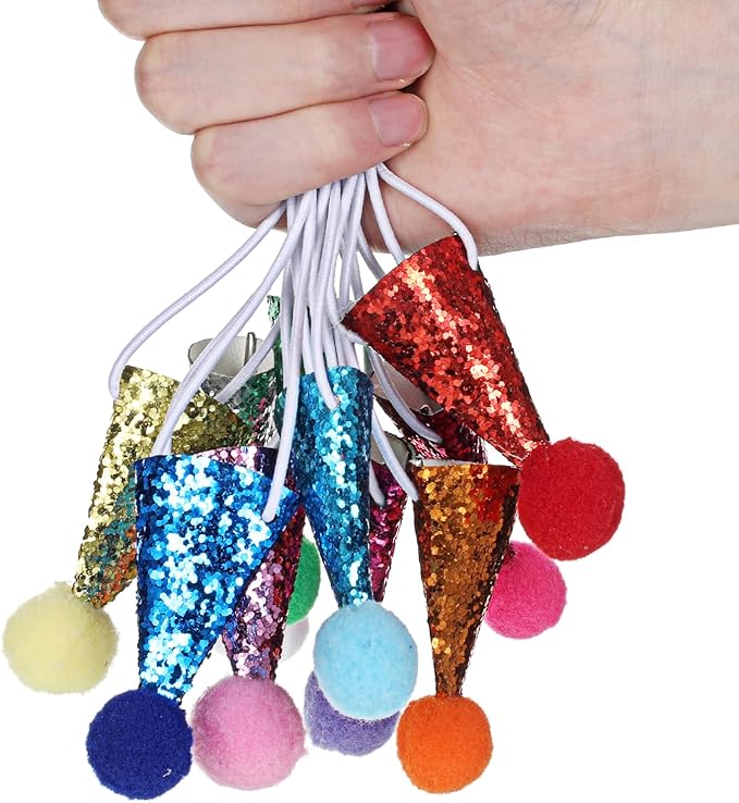 10PCS Small Party Hats for Stuffed Animals, Mini Birthday Hats for Stuffed Animals, Dogs, Cats, Adjustable Tiny Hat with Pom Poms, Holiday Birthday Costume Accessories