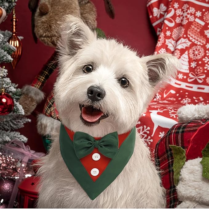 FUAMEY Dog Tuxedo Christmas for Medium Dogs,Dog Formal Suit Dogs Attire Pet Bow Tie Puppy Party Costumes Cat Tux Outfits Pets Bandana Cosplay Adjustable Bowties Christmas Green Red M
