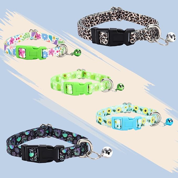 Small Dog Collar with Bell - Soft Adjustable Nylon Collar for Small Breeds, Skull Pattern Collar for Chihuahua Pomeranian Yorkie, Lightweight & Comfortable for Tiny Dogs (S)