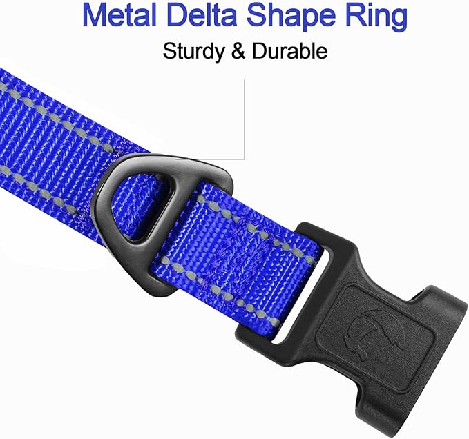 Joytale Reflective Dog Collar, Soft Neoprene Padded, Metal D-Ring, Nylon Pet Collar Adjustable for Small Dogs, Navy Blue, S