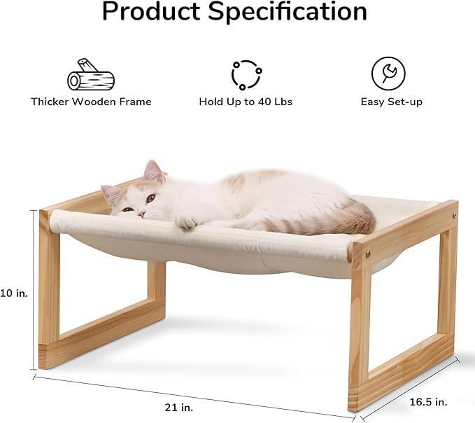 FUKUMARU Cat Bed Hammock, Cozy Velvet Cat Couch for Indoor Cats, Raised Wooden Cats Perch, 21 Inch Pet Sofa, Outdoor Dog Beds, Suitable for Puppy, Bunny and Small Animal, White