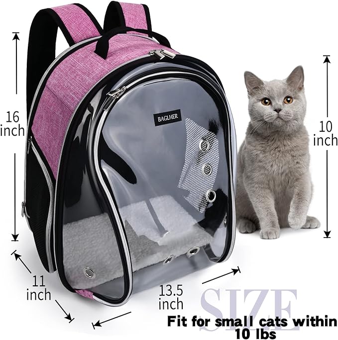 BAGLHER Cat Carrier Backpack Bubble - Fit Up to 18 Lbs - Airline-Approved Dog Backpack Carrier for Small Pets Puppies Dogs Bunny, Space Capsule Dog Carrier Backpack for Travel Outdoor Hiking, Pink