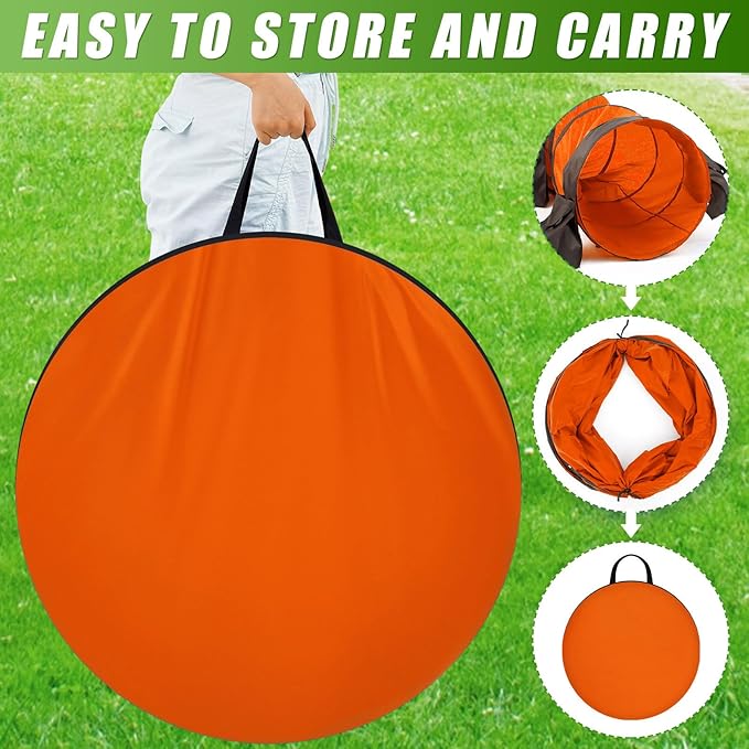 28 in 10 Foot Orange Extra Large Dog Agility Tunnel with Sandbags Dogs Agility Training Equipment Tunnel with 3 Pack Sandbags Carry Bag and 4 Ground Spikes for All Medium and Large Dogs