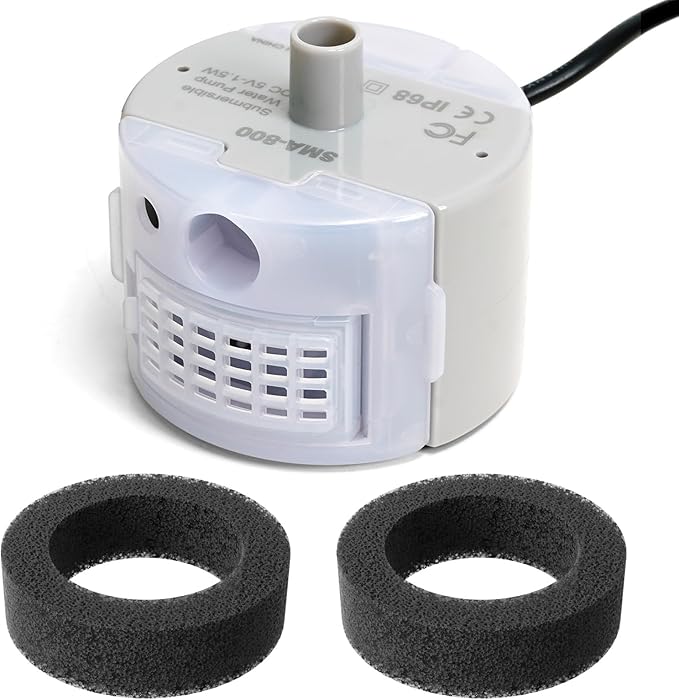 Glass Cat and Dog Water Fountain 90oz/2.7L, SMA-800 Ultra-Quiet Replacement Pump - Safe and Easy to Clean with Low Voltage DC 5V and USB Cable (Pump+2 Black Filter Cottons)