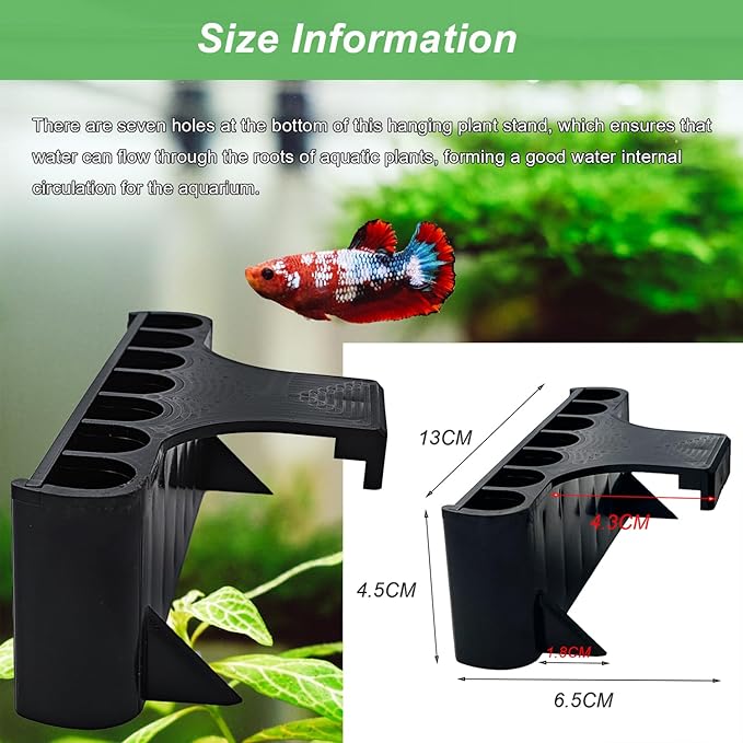 2PC 7 Holes Upgraded Aquarium Plant Holder, Aquatic Plants Cup for Tank, Fish Tank Plant Holder with Long Hook, Aquarium Feeder for Aquascape Decorations on Top of Tank (Black-2PC)