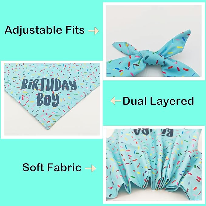 Birthday Boy Dog Bandanas 1 Pack, Blue Birthday Dog Scarfs, HBD Pet Scarves for Birthday Boy Party Bandanas for Small and Medium Dogs (Blue, Small)