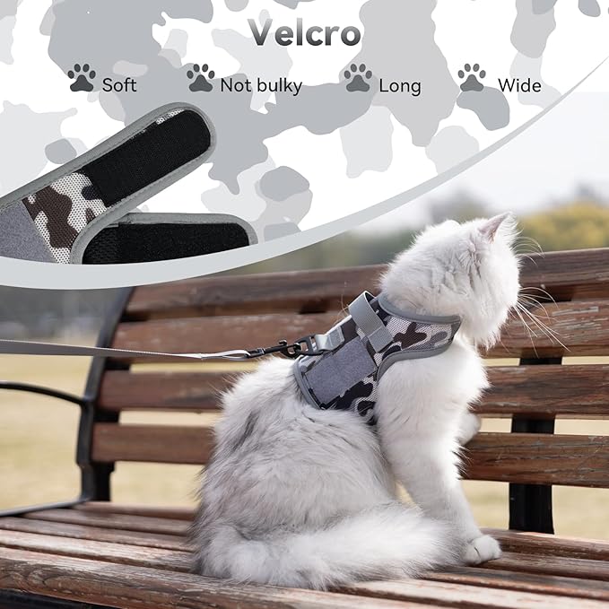Tactical Kitty Harness and Leash for Walking Escape Proof Breathable Mesh Fabric, City Camo, X-Small, Adjustable Cat Walking Jackets, Padded Stylish Cat Vest