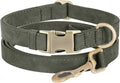 Genuine Leather Dog Collar - Adjustable Pet Collar with Quick Release Metal Buckle, Soft Skin Friendly Real Leather Collar for Small, Medium, Large Dogs (Dark Green Collar + Rope, M：Fit 12-20" Neck)