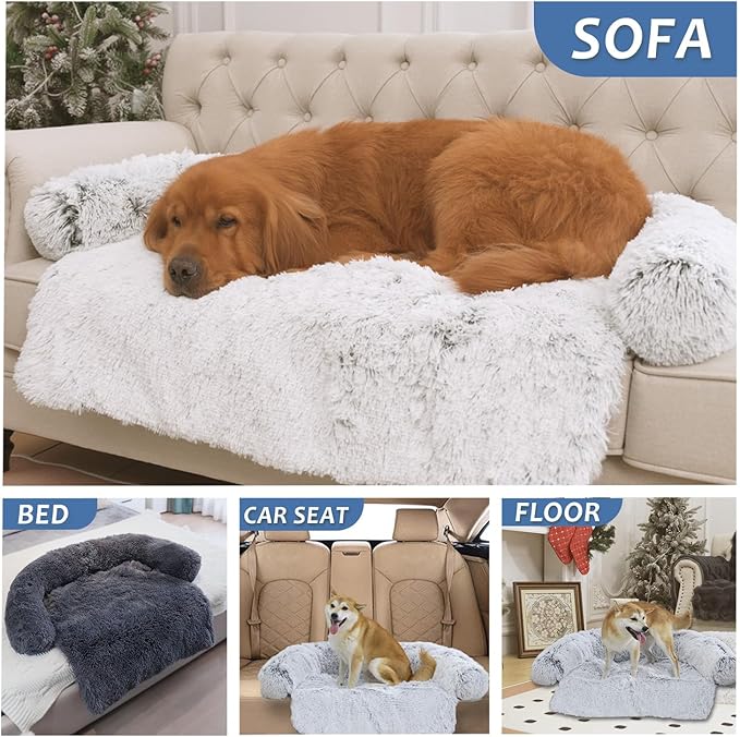 Tinaco Calming Dogs/Cats Bed Mats, Dog Pad Washable Removable Couch Cover, Plush Long Fur Mat for Pets, Waterproof Lining, Perfect for Small, Medium and Large Dogs and Cats (Navy Blue, 53"x39")