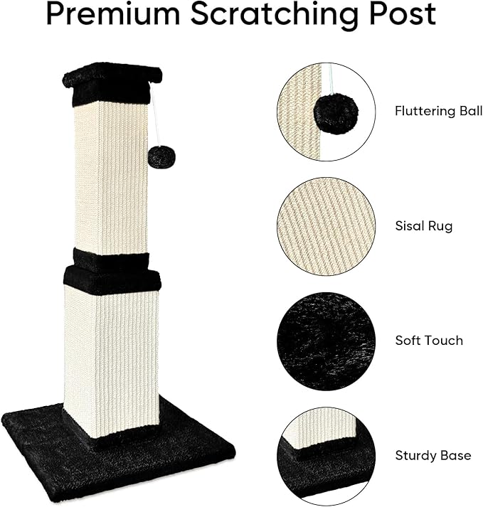 AGYM Cat Scratching Post, 32 Inch Cat Scratching Posts for Large Cats, Scratching Posts for Indoor Cats Adults, Cat Scratch Post with Nature Sisal, Black and White