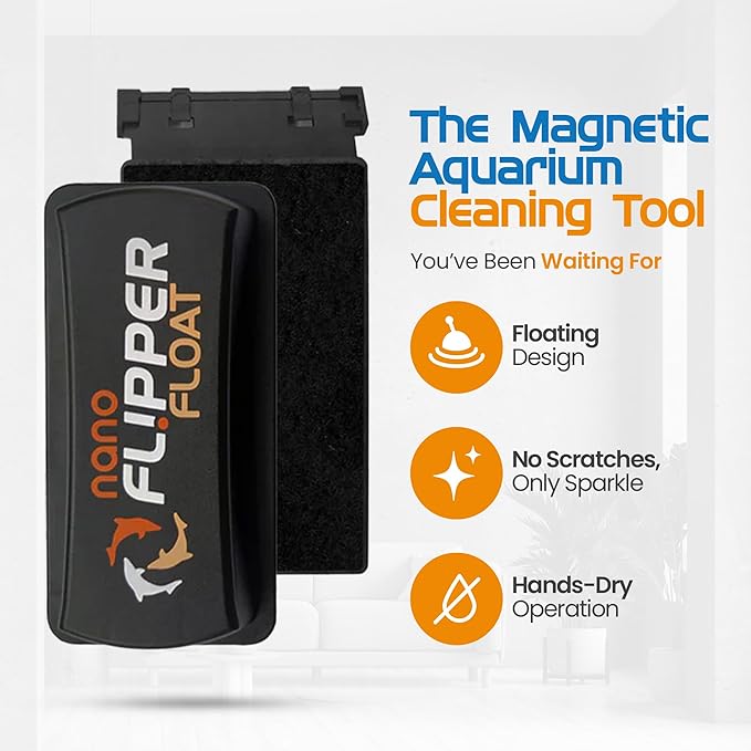 FLIPPER Float Nano Magnetic Aquarium Cleaner – 2-in-1 Flip Scrubber and Scraper, Floating Design with Strong Magnets for Algae and Debris Removal on Small Glass Tanks up to 1/4" (6mm)