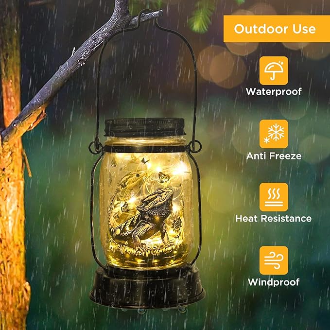 Bearded Dragon Gifts for Women/Men Bearded Dragon Solar Lanterns Mom Birthday Animal Lovers Lantern Animal Memorial Lights Solar Garden Decoration for Yard, Patio,Backyard,Porch Torches, Home Decor