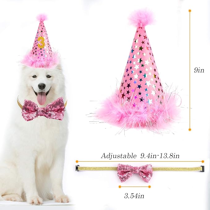 AROIC Dog Birthday Bandana Set, Pet Party Decorations Kit with 2 Bandanas, Fun Pet Birthday Party Decorations for Small Medium Dogs Pets, Cute Puppy Celebration Outfit with Hat, Bow Tie & Balloons