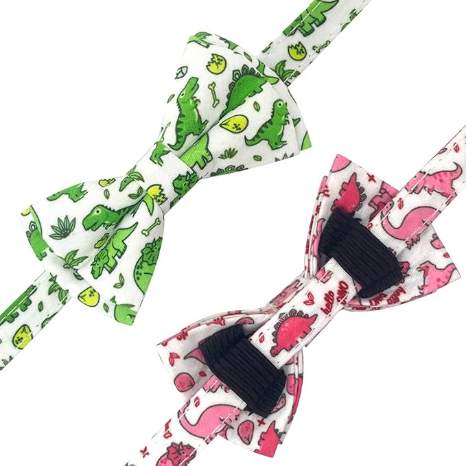 2 Pack Cotton Cat Collar with Bow Tie and Bell for Male Female Cats,Soft Fancy Breakaway Kitty Kitten Collar with Ghost& Pumpkin Patterned Design for Boy Girl Cats. (Dinosaur)