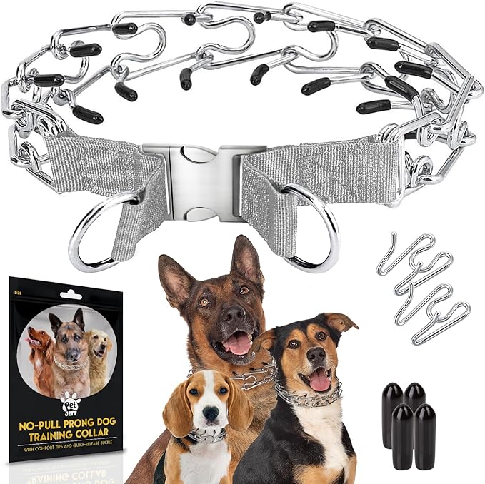 PetJett Prong Collar for Dogs - Choke Collar for Dogs, Pinch Collar for Dog, Adjustable Training Collar & Walking Tool for Small, Medium, or Large Breed - No Pull Stainless Steel Metal Choker Chain