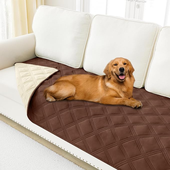 Smiry Waterproof Dog Bed Cover Blanket 40x70, Soft Reversible Pet Blanket, Washable Leakproof Cats Dogs Couch Cover for Sofa, Couch, Furniture, Brown/Beige