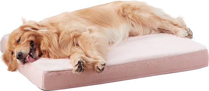 Memory Foam Orthopedic Large Dog Bed, Washable Dog Bed for Crate with Cooling Gel Mattress, Waterproof Liner and Plush Removable Cover for Extra Large Dogs (Pink)