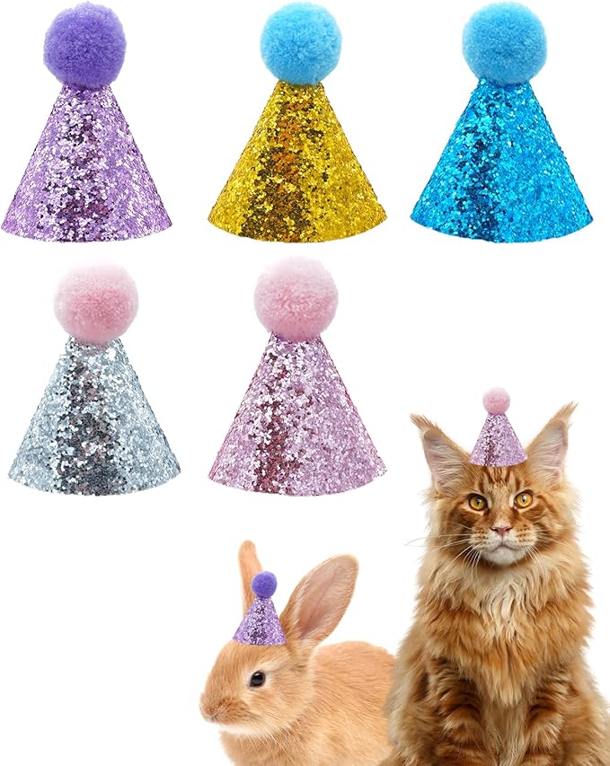 PET SHOW 5 Pack Mini Small Dog Hats Puppy Birthday Party Hats Cats Adjustable Holiday Hats Headband Kitten Hats Pet Grooming Costume Accessories