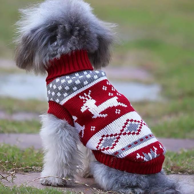 Vehomy Dog Christmas Sweaters Pet Winter Knitwear Xmas Clothes Classic Warm Coats Reindeer Snowflake Argyle Sweater for Kitty Puppy Cat-XL