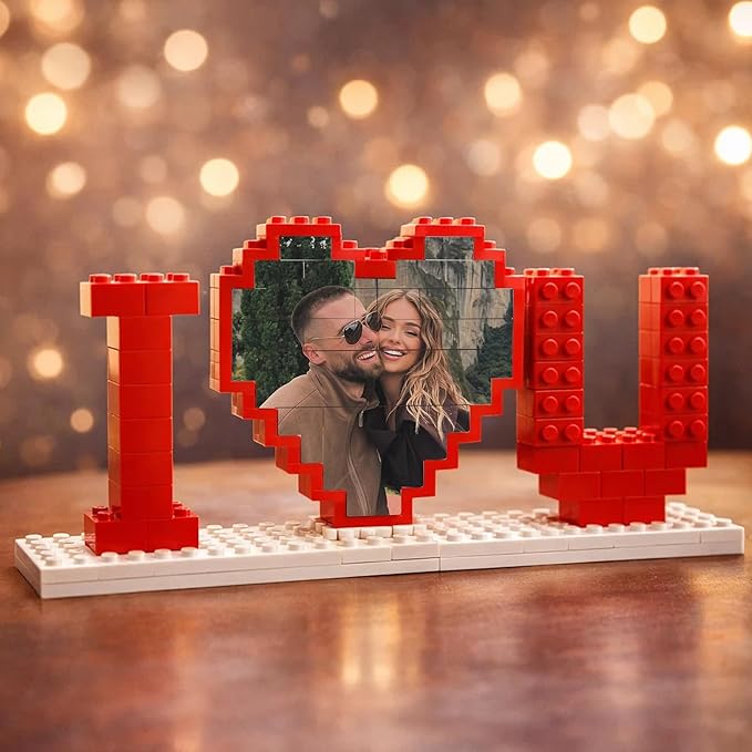 NAZENTI Personalised I Love You Building Bricks with Photo Gifts for Him, Custom Valentines Day Gifts Building Blocks, Blocks Puzzles Couple Gift for Lovers Boyfriend, Heart-Shaped Puzzle