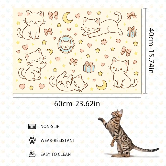 Cute Sweet Cat Food Mat for Dog Food Mat Food and Water Bowl Pet Feeding Bowl Mats for Pet Feeding Areas Easy Clean Fast Dry Feedings Pad Cats, Kittens & Small Dogs 24" x 16"