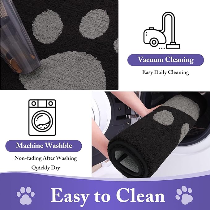 Buganda Dog Door Mat for Muddy Paws, Absorbent Dirt Trapper Non Slip Indoor Doormats, Washable Low-Profile Mat for Mud Dogs, Entryway Carpet for Inside Floor (30x20 Inches, Black and Grey)