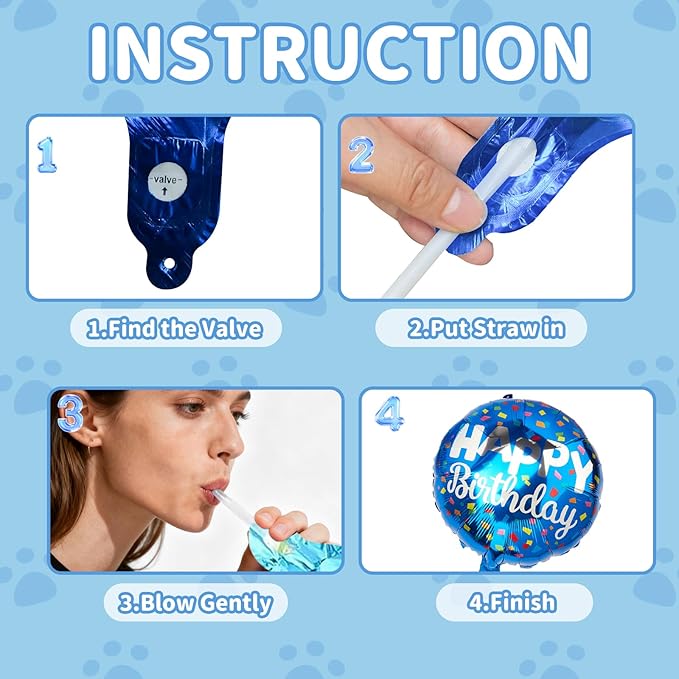 Dog & Cat Birthday Party Decorations Set Include Bandana, Adjustable Hat, Balloons, Happy Birthday Banner for Male and Female. Available for Small & Medium & Large Breeds (Blue)