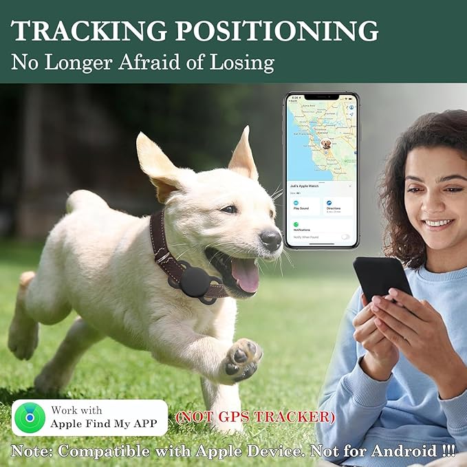 Dog Tracker with Collar Holder, Smart Pet Tracker, MFi Certificated Tracking Device, Waterproof Bluetooth, No Monthly Fee, Works with Find My - GPS Tracker, Black