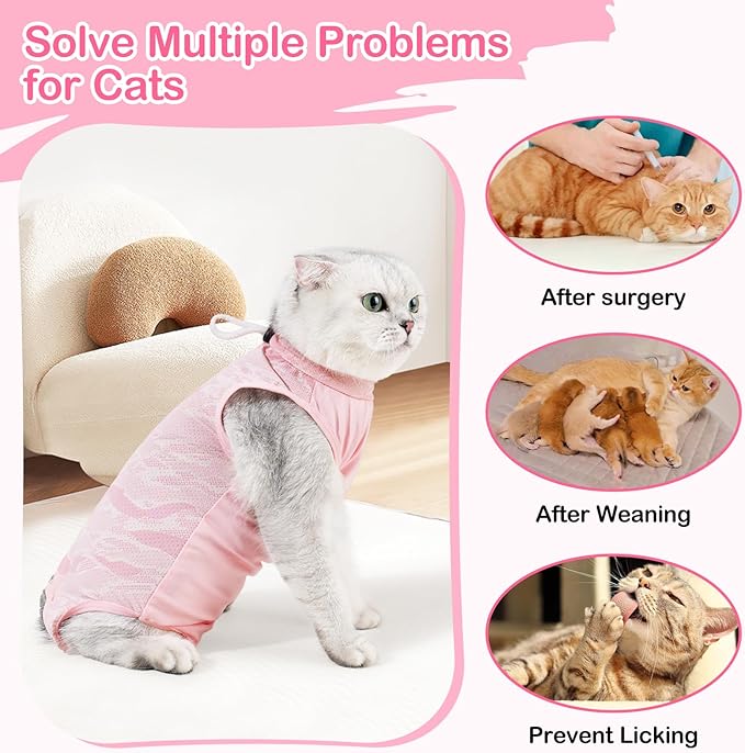 Coppthinktu Cat Recovery Suit Cat Onesie for Cats After Surgery, Breathable Cats Surgery Recovery Suit Female for Abdominal Wounds, Kitten Surgical Suit E-Collar Alternative After Spay Anti Licking