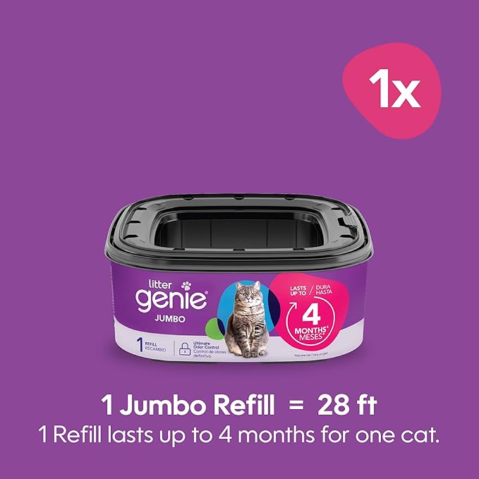 Litter Genie Refill Bags | Jumbo 6-Pack | Up to 4 Months of Supply in 1 Cartridge | Ultimate Odor Control Cat Litter Bags